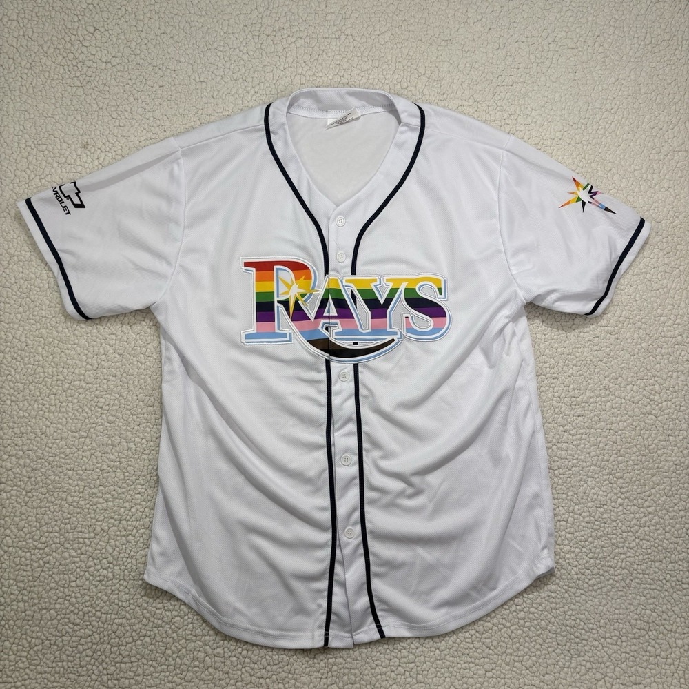 Tampa Bay Rays Jersey Shirt Mens XL MLB Baseball Pride Patch Rainbow Colors